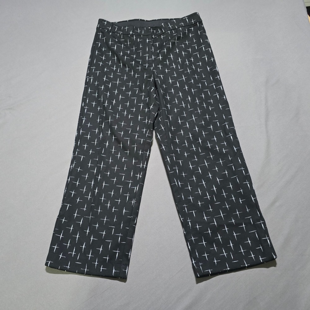 J. Jill pants Womens 6 Black White Crosshatch Print Wide Leg Elastic Waist